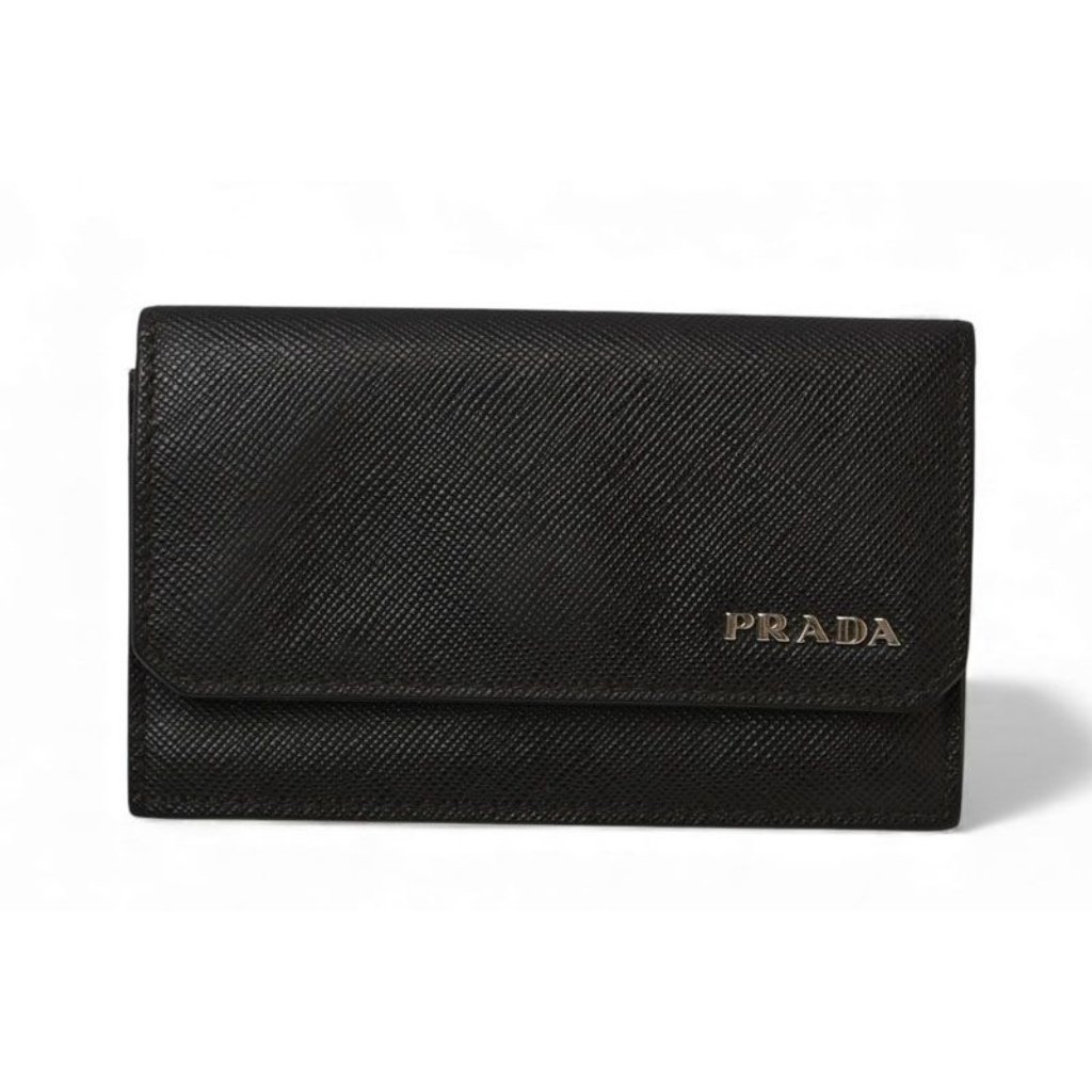 Prada Card Case Coin Case Business Card Holder Logo Leather Nero Black
